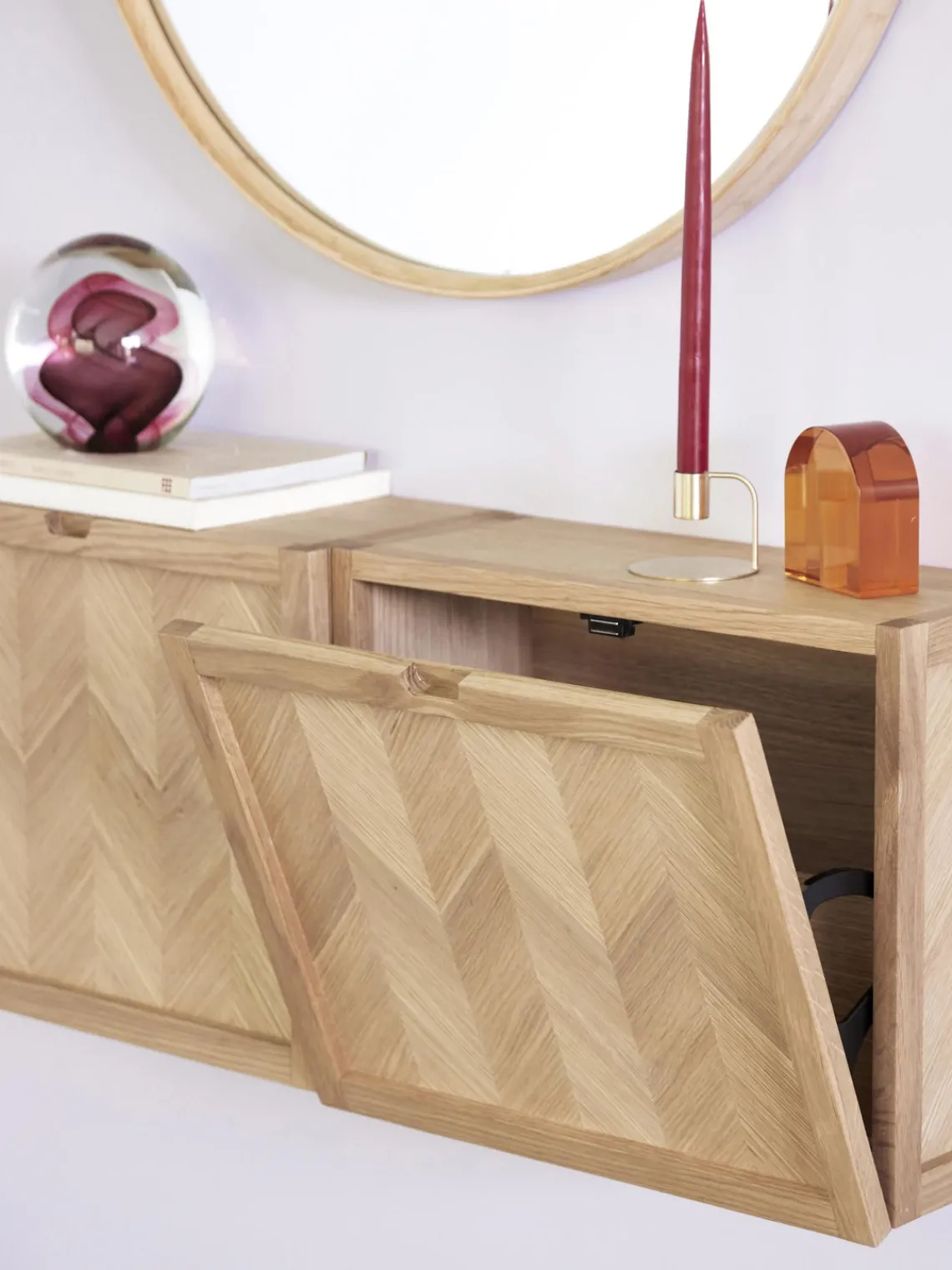 Best Zapatero de pared de roble Herringbone Zapateros|Zapateros